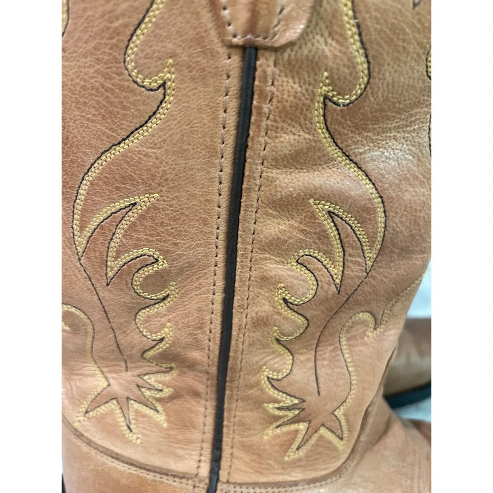 Old West Boots Youth 4.5 Girl Tan CCY8129G Leather Western Cowboy Stitched
